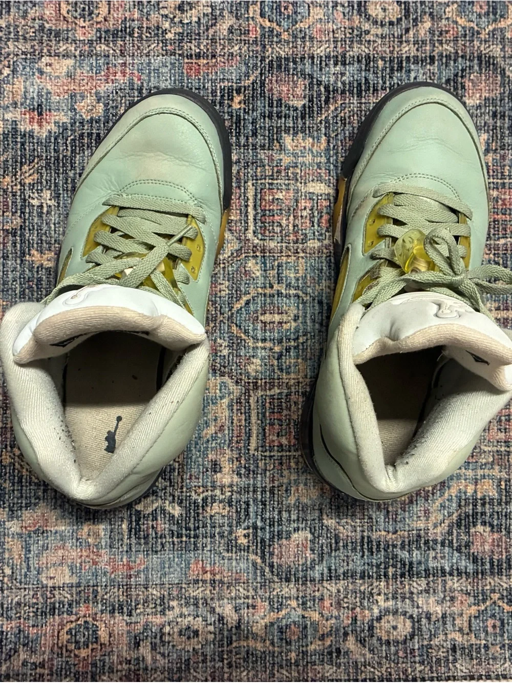 Jordan High-Top Sneakers in Mint Green and Yellow Accents